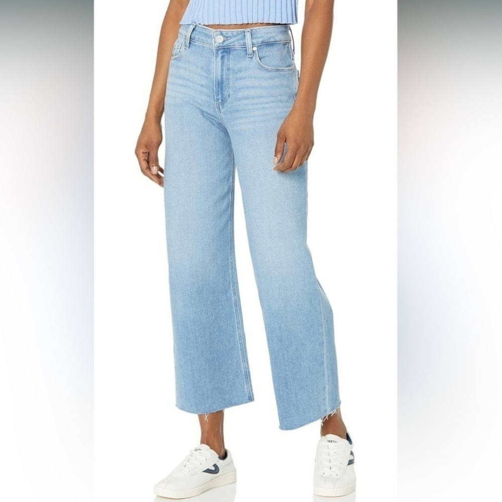 PAIGE Nellie Light Wash Jeans Natural Raw Hem Crop Wide Leg Size 31